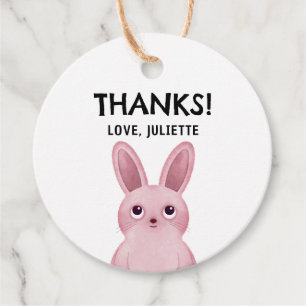 Étiquettes Cadeau Merci tag avec bébé rose fille lapin