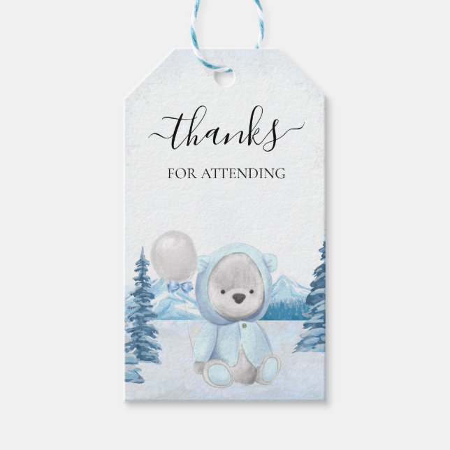 Étiquettes-cadeau Merci Teddy Bear Noël Hiver (Devant)