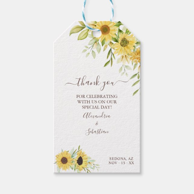 Étiquettes-cadeau Merci Tournesol Mariage (Devant)