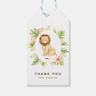Étiquettes-cadeau Merci tropical d'été de lion d'aquarelle