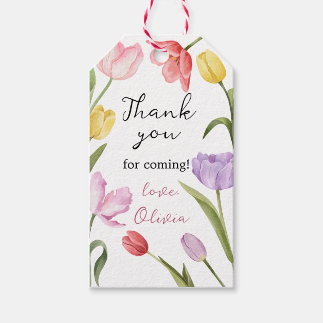 Étiquettes-cadeau Merci tulipes floral boho (Devant)