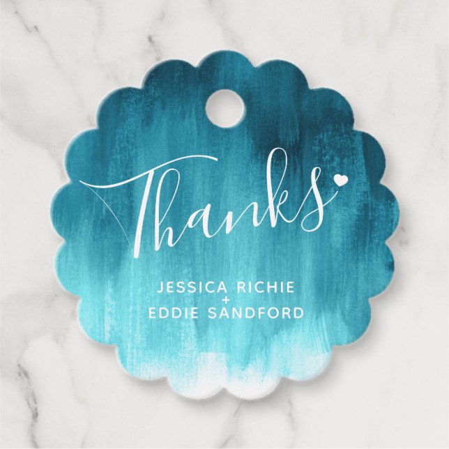 Étiquettes Cadeau Merci turquoise aqua mariage d'aquarelle (Devant)