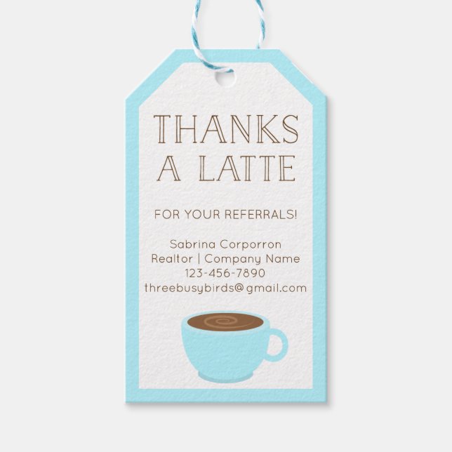 Étiquettes-cadeau Merci Un Latte | Réalisateur | Appréciation de l'e (Devant)