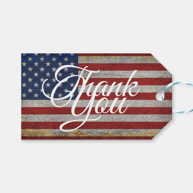Étiquettes-cadeau Merci USA Drapeau 4 juillet Amérique (Devant (Horizontal))