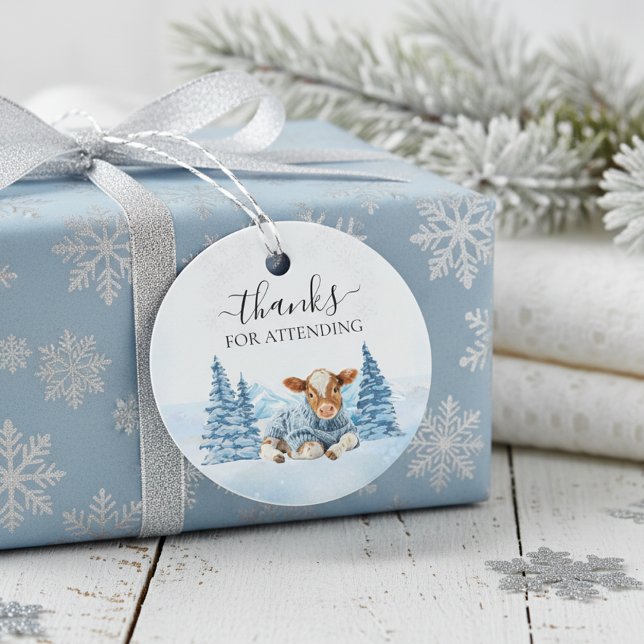 Étiquettes Cadeau Merci Vache Bébé Noël Hiver  (Créateur téléchargé)