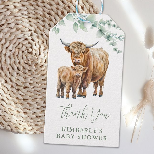 Étiquettes-cadeau Merci Vache des Highlands Baby Shower Bohème Flora (Créateur téléchargé)