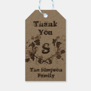 Étiquettes-cadeau Merci Vinage Graphique Vin Etching Monogramme