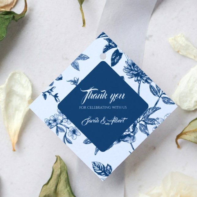 Étiquettes Cadeau Merci vintage bleu Floral (Créateur téléchargé)