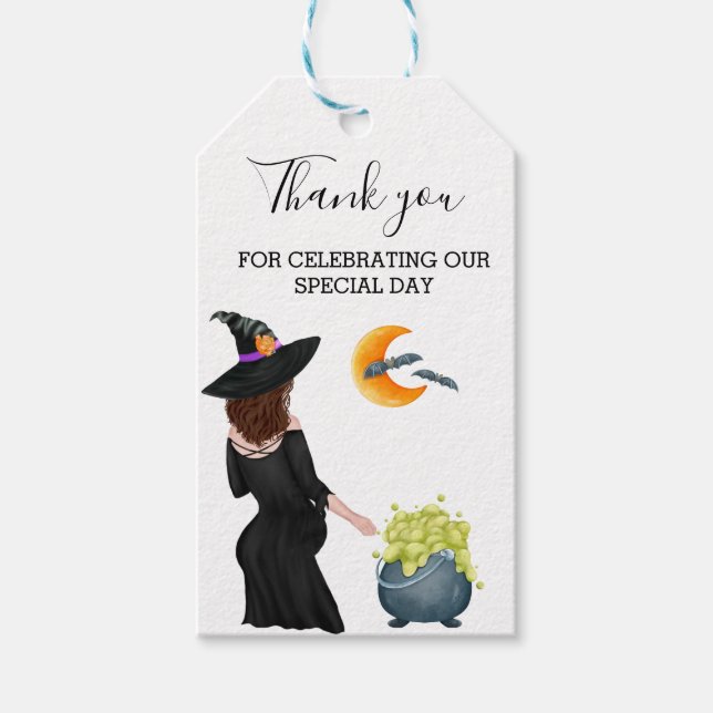 Étiquettes-cadeau Merci Witch Baby shower Halloween (Devant)