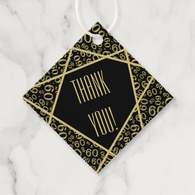 Étiquettes Cadeau Merci Wonky Lines 60 Numéro Motif Or/Noir (Devant)