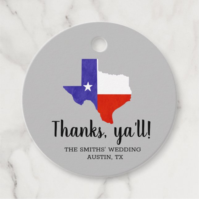 Étiquettes Cadeau Merci, Ya'll Texas Drapeau Austin Dallas Favoriser (Devant)