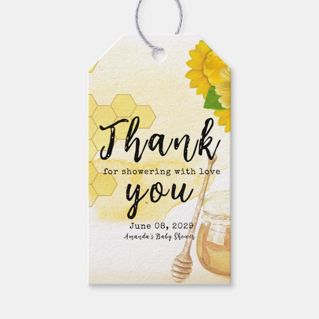 Étiquettes-cadeau Mère au miel Baby shower de fleurs jaunes (Devant)
