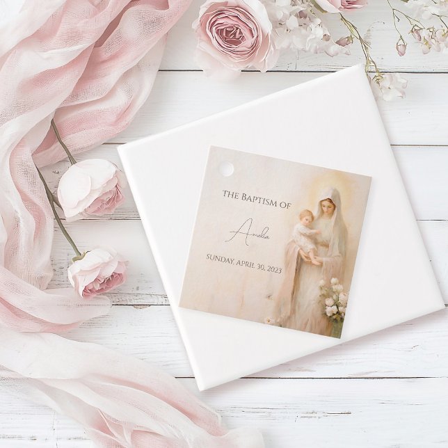 Étiquettes Cadeau Mère Marie avec Bébé baptême (Créateur téléchargé)