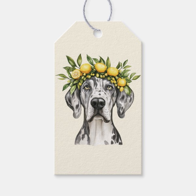 Étiquettes-cadeau Merle Great Dane Chien Lemon Crown (Devant)