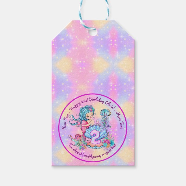 Étiquettes-cadeau Mermaid 2e anniversaire Modifier Modifier le texte (Devant)
