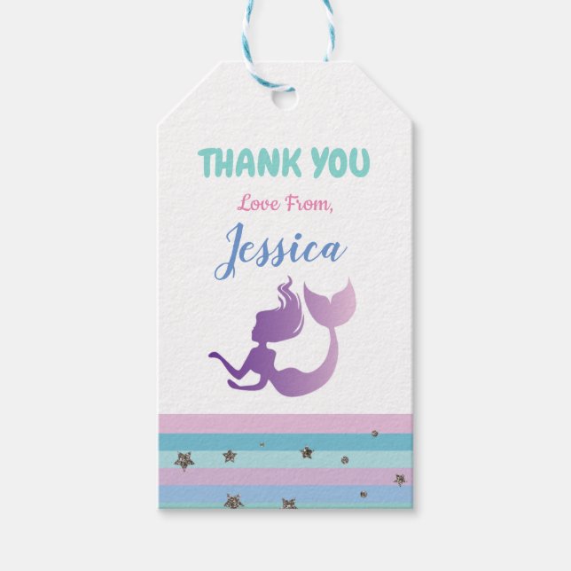Étiquettes-cadeau Mermaid Anniversaire Invitation Merci Tags (Devant)