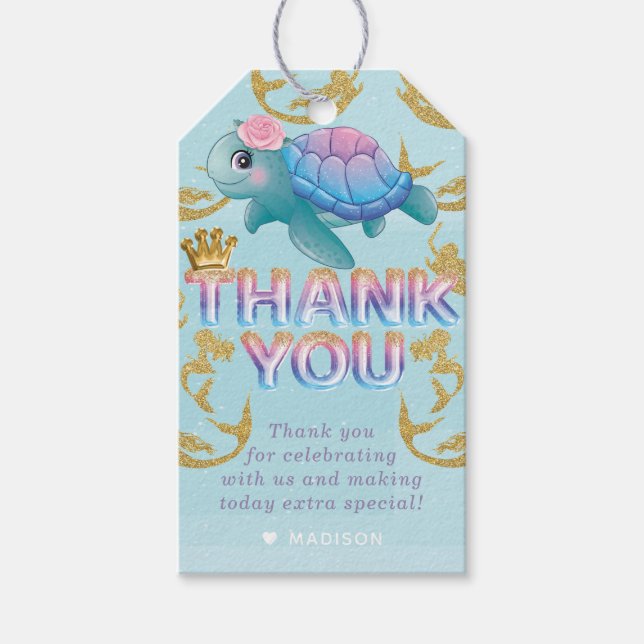 Étiquettes-cadeau Mermaid Anniversaire Merci bleu rose (Devant)