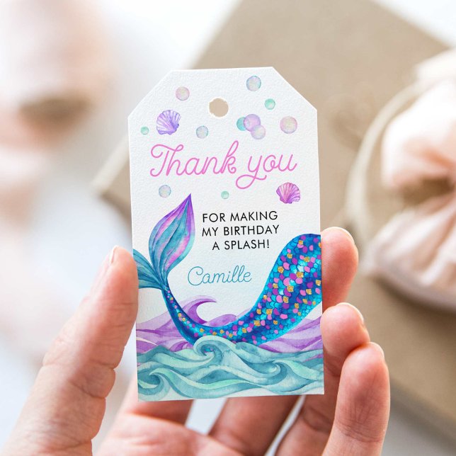Étiquettes-cadeau Mermaid Anniversaire Pool Merci (Créateur téléchargé)