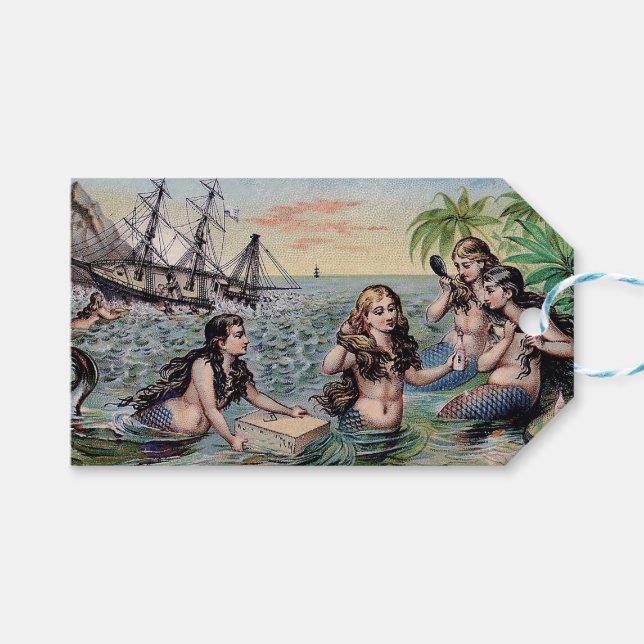 Étiquettes-cadeau Mermaid Antique Magie Océan Nautique (Devant (Horizontal))