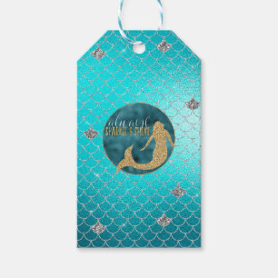 Étiquettes-cadeau Mermaid Aqua Gold Parties scintillant étincelle en