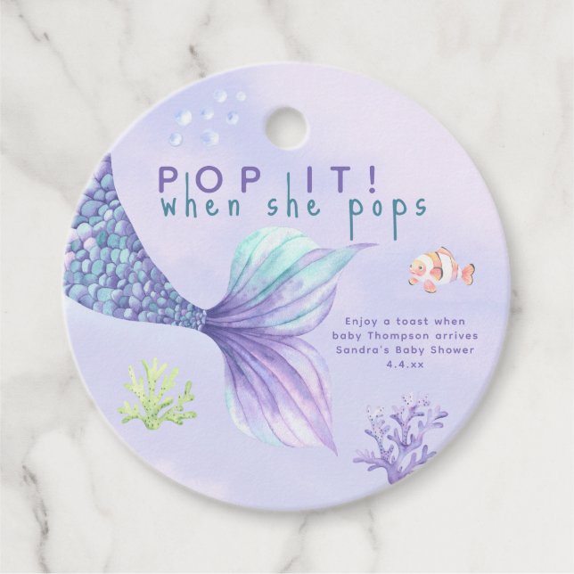 Étiquettes Cadeau Mermaid Baby shower Pop it ! quand elle pope (Devant)