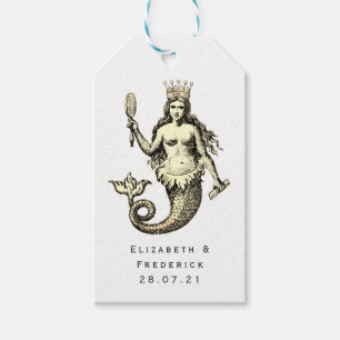 Étiquettes-cadeau Mermaid Bleu Nautique et Or Vintage