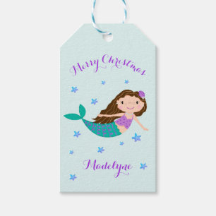 Étiquettes-cadeau Mermaid Christmas Purple Parties scintillant Nom p