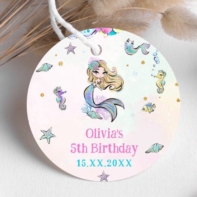 Étiquettes Cadeau Mermaid Girl 5th Birthday Party (Créateur téléchargé)