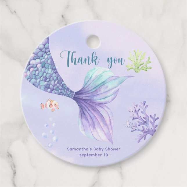 Étiquettes Cadeau Mermaid Girl Baby shower Merci (Devant)