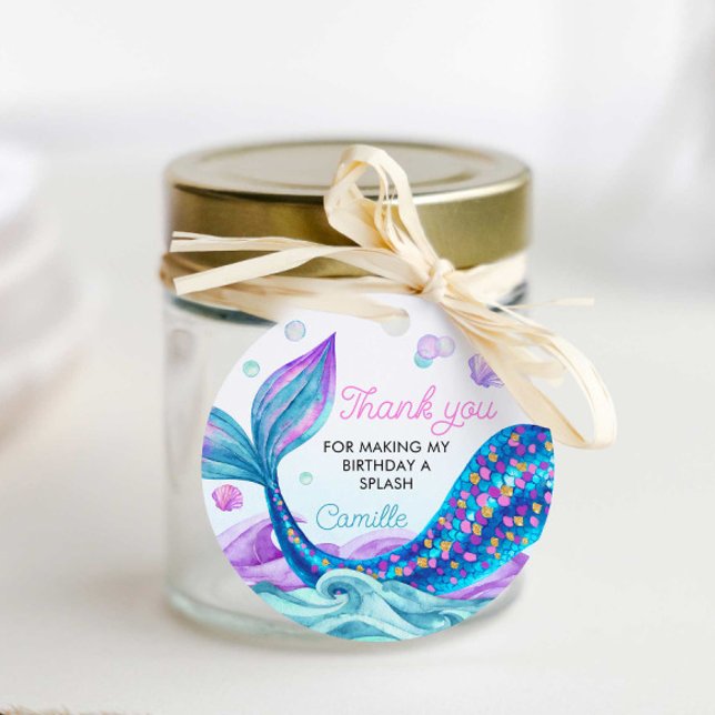 Étiquettes Cadeau Mermaid Merci Anniversaire de enfant (Créateur téléchargé)