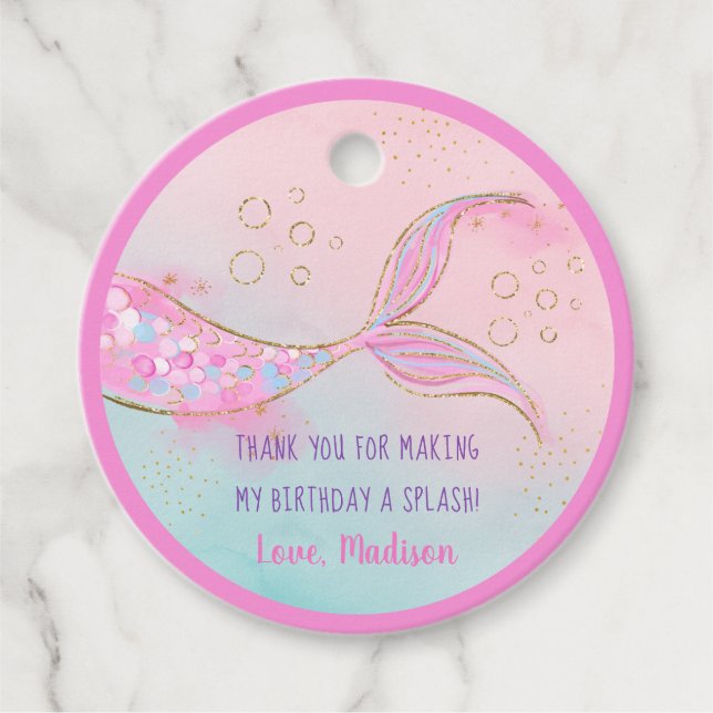 Étiquettes Cadeau Mermaid Pink Gold Anniversaire (Devant)