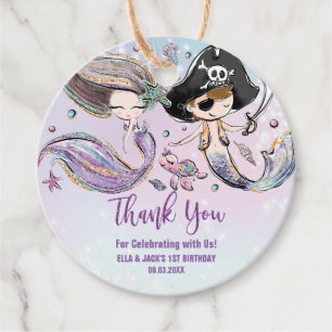 Étiquettes Cadeau Mermaid Pirate Under the Sea Pool Twins Anniversai
