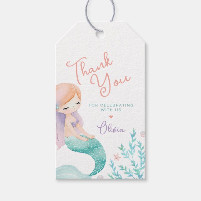 Étiquettes-cadeau Mermaid Purple et Turquoise Anniversaire (Devant)