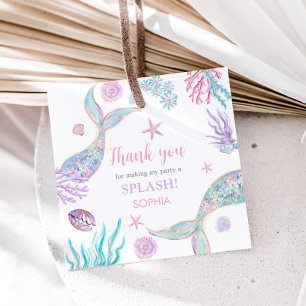 Étiquettes Cadeau Mermaid Quart Carré de fête d'anniversaire