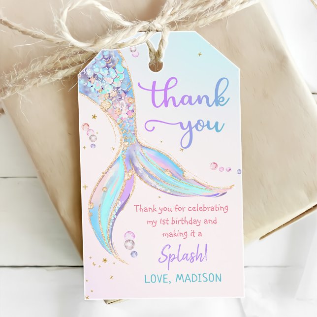Étiquettes-cadeau Mermaid Summer Pool 1ère fête d'anniversaire (Créateur téléchargé)