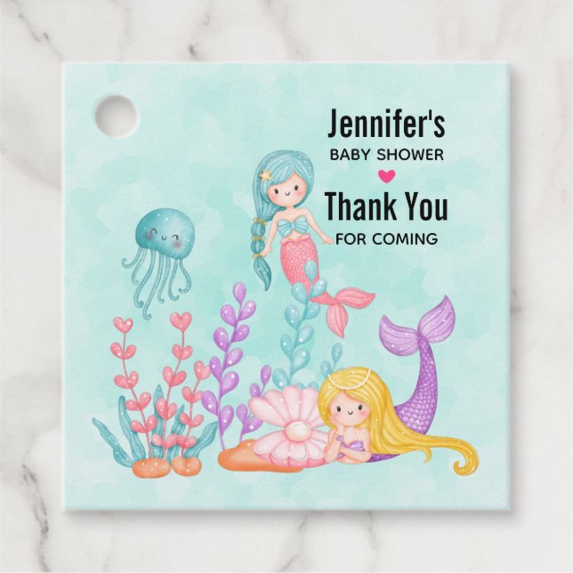 Étiquettes Cadeau Mermaids et méduses sous le Baby shower marin (Devant)