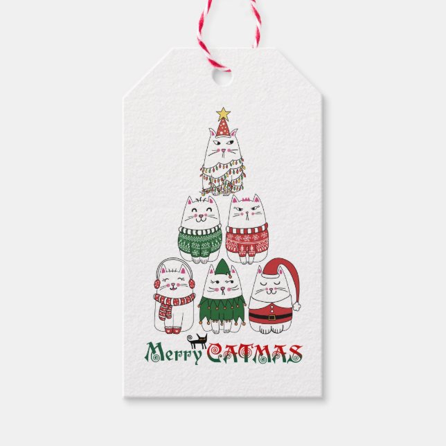Étiquettes-cadeau Merry Catmas Cat Lovers Cute Festive Christmas (Devant)