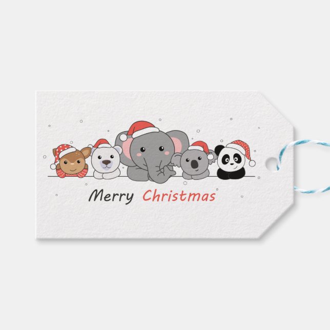 Étiquettes-cadeau Merry Christmas Animals Cute Animals Cof (Devant (Horizontal))