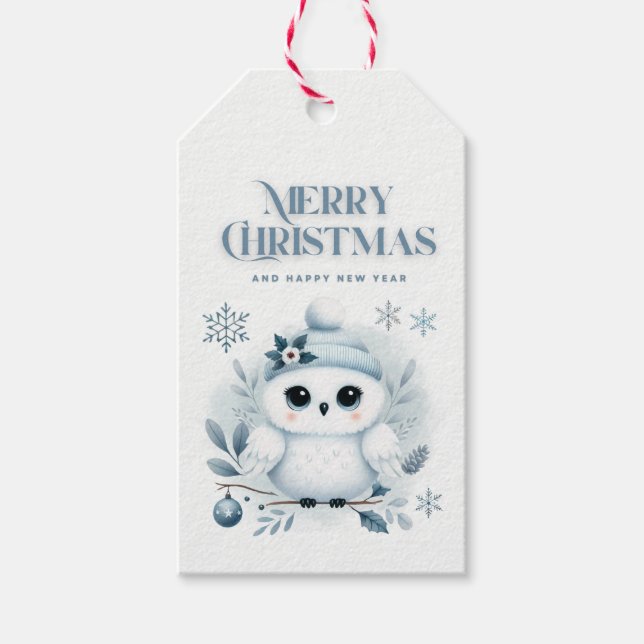 Étiquettes-cadeau Merry Christmas Owl (Devant)