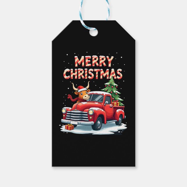 Étiquettes-cadeau Merry Christmas Scottish Highland Cow Xmas Farm An (Devant)