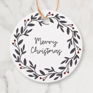 Étiquettes Cadeau Merry Christmas Wreath Circle Tags cadeaux