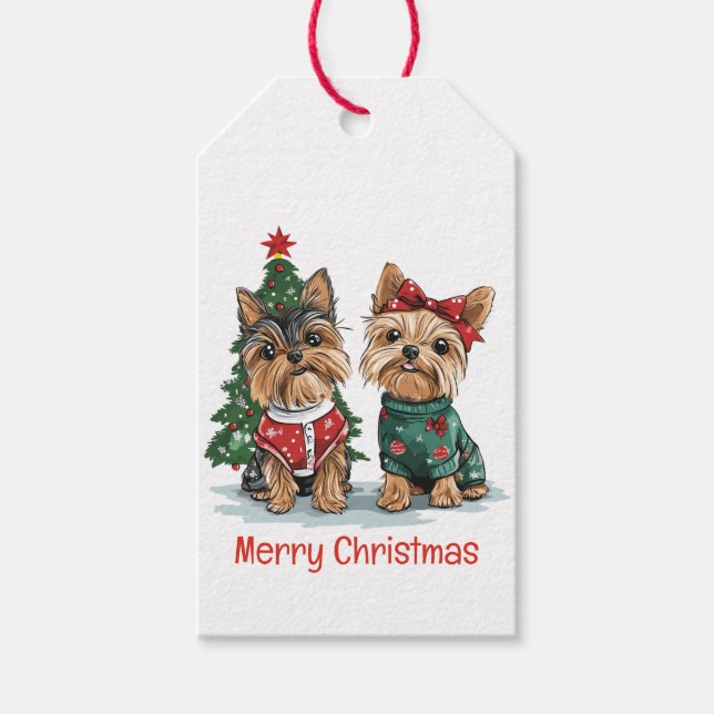 Étiquettes-cadeau Merry Christmas Yorkie Dogs (Devant)