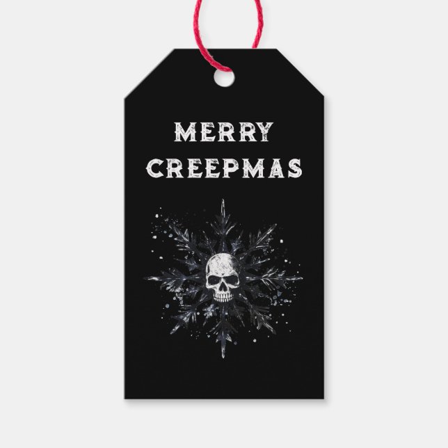 Étiquettes-cadeau Merry Creepmas Éffrayant gothique Flocon de neige (Devant)
