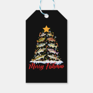 Étiquettes-cadeau Merry Fishmas Funky Christmas Tree Lights Fish Fis