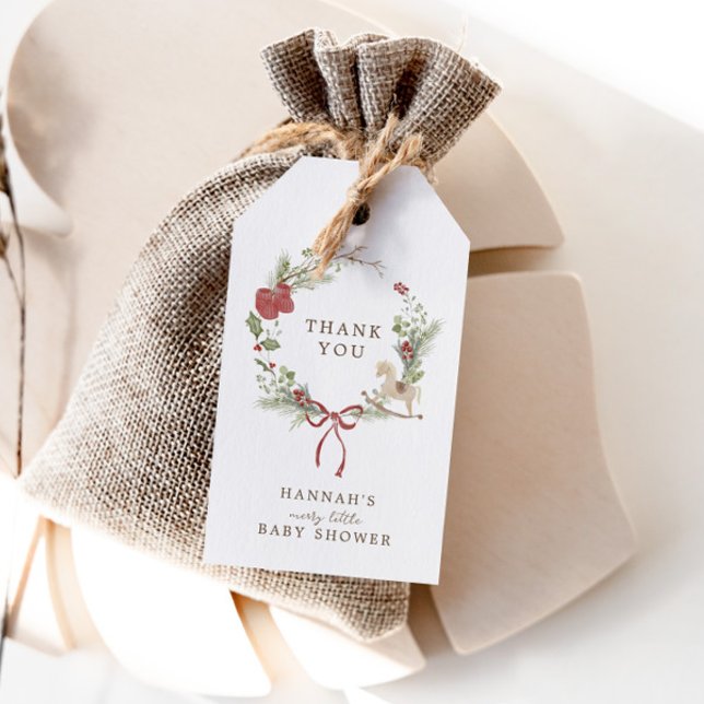 Étiquettes-cadeau Merry Little Baby shower Red Bow Wreath (Créateur téléchargé)