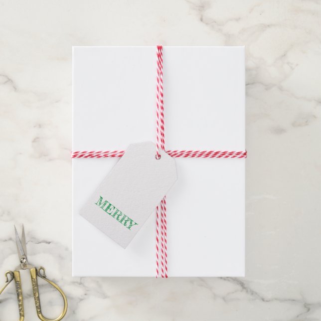Étiquettes-cadeau MERRY Modern Text Noël Fun Green (With Twine)