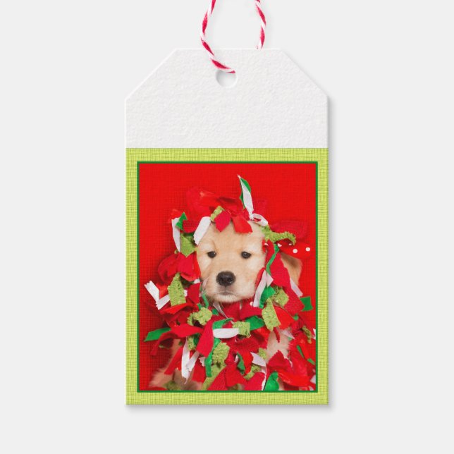 Étiquettes-cadeau Merry Woofin' Christmas Golden Retriever Puppy (Devant)
