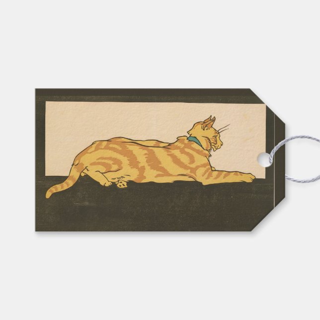Étiquettes-cadeau Merry Xmas au chat, 1921 (Devant (Horizontal))