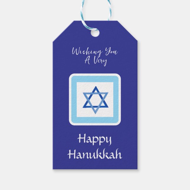 Étiquettes-cadeau Message de HANUKKA bleu (Devant)
