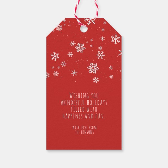 Étiquettes-cadeau Message Festive Snowflakes - Noël Rouge (Dos)